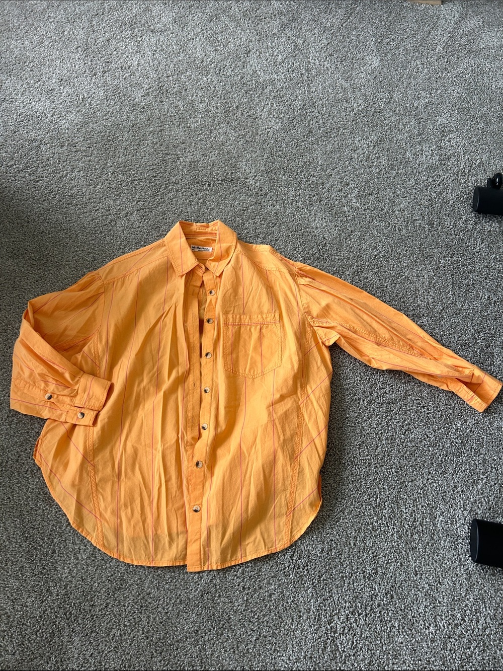 We The Free Orange Button-Down Shirt with Pink Stripes